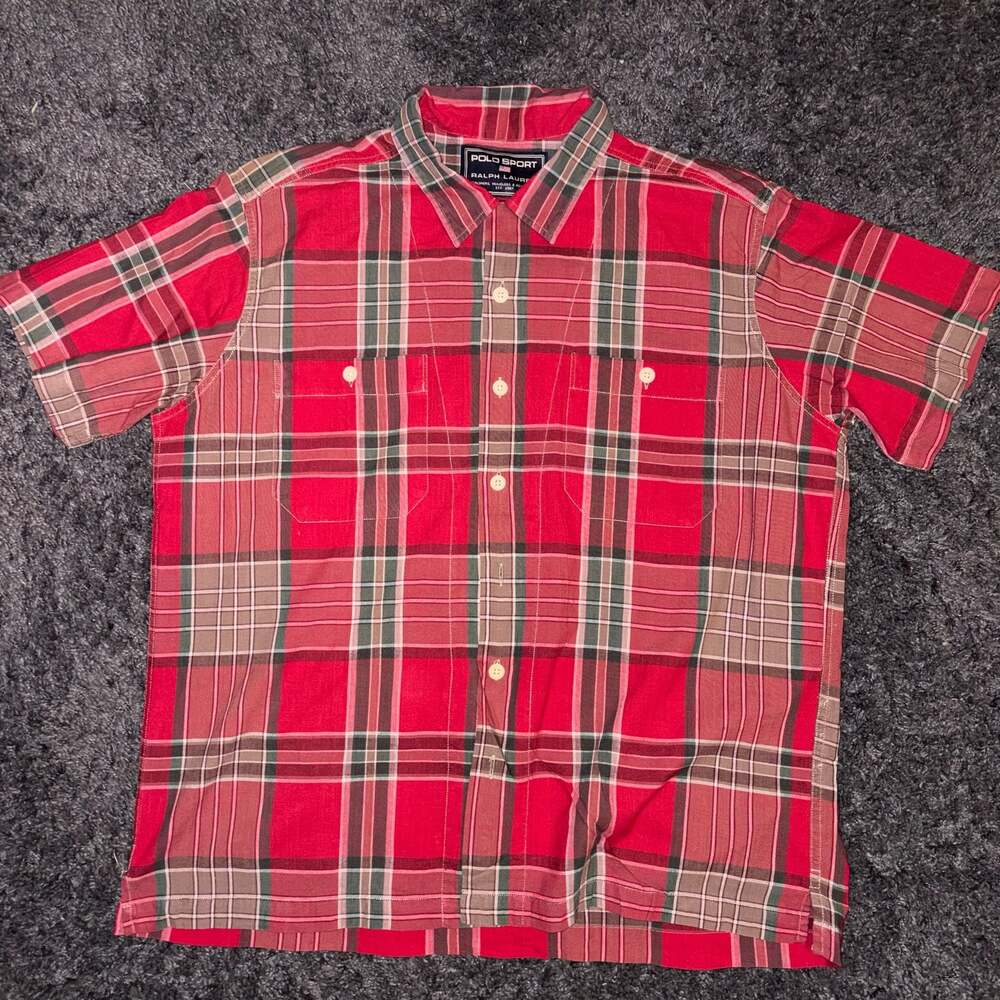 Vintage Polo Sport Ralph Lauren Red Plaid Short Sleeve Button Down Shirt